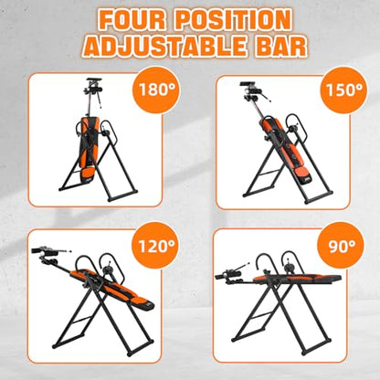 Teclor Inversion Table,Advanced Heat and Massage Function,Strength Training Inversion Table for Back Pain Relief,Heavy Duty Inversion Table 350 lbs Capacity with Wider and Thickened Backrest - color: Orange/Black