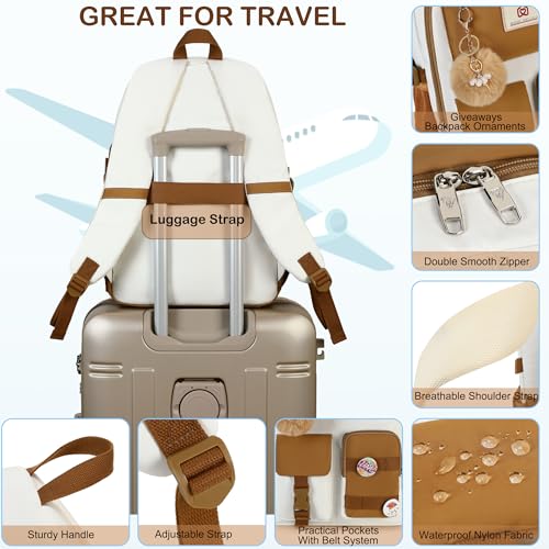 Hidds Laptop Backpacks 15.6 In Kids School Backpack for Girls Women Bookbag - color: C-khaki Beige