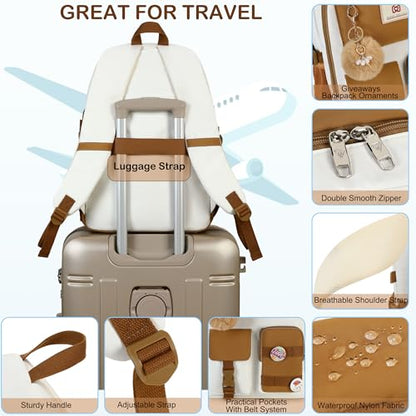 Hidds Laptop Backpacks 15.6 In Kids School Backpack for Girls Women Bookbag - color: C-khaki Beige