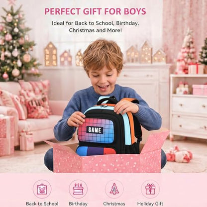 3PCS Kids Backpack Set, School Backpack with Lunch Bag & Pencil Case, Lightweight Waterproof Bookbag for Kids (Game Console) - color: Game Console