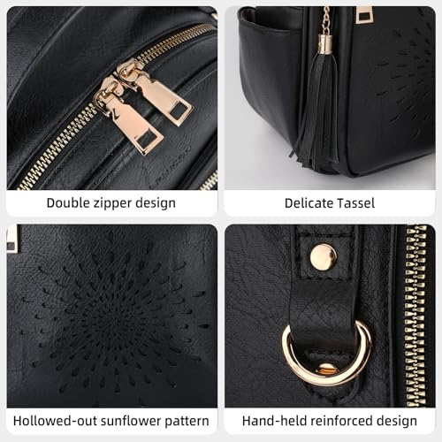 APHISON Small Backpack Purse for Women Cute PU Leather Mini Backpacks Ladies Casual Lightweight Travel Daypack Waterproof - color: 6-black, size: Small