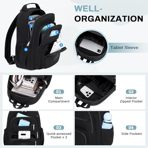Sisipoet Mini Backpack for Women, 2pcs Small Backpack for Ladies Bookbag Purse for Women with Handy Wallet and Luggage Strap, Black - color: Black