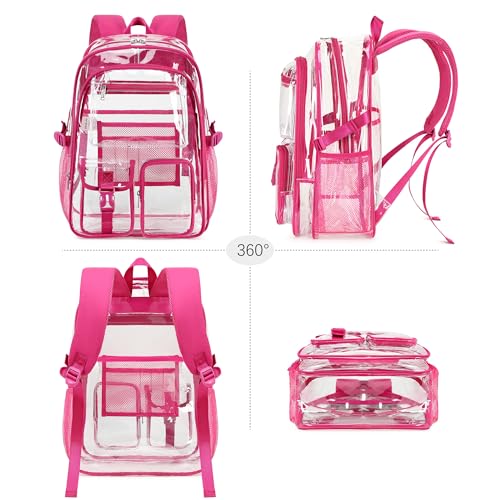 abshoo Large Clear Backpack For Girls Women School Bookbag Heavy Duty Transparent Backpacks (Hot Pink) - color: Hot Pink