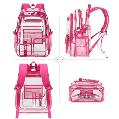 abshoo Large Clear Backpack For Girls Women School Bookbag Heavy Duty Transparent Backpacks (Hot Pink) - color: Hot Pink