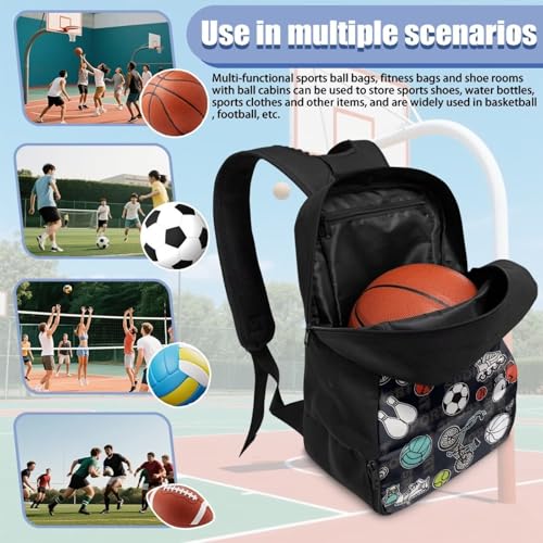 18.5in Basketball Backpack Basketball Bag with Shoe Compartment & Ball Holder, Waterproof Bag for Soccer Volleyball - color: Multi Sports Equipment Print
