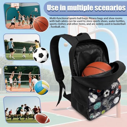 18.5in Basketball Backpack Basketball Bag with Shoe Compartment & Ball Holder, Waterproof Bag for Soccer Volleyball - color: Multi Sports Equipment Print
