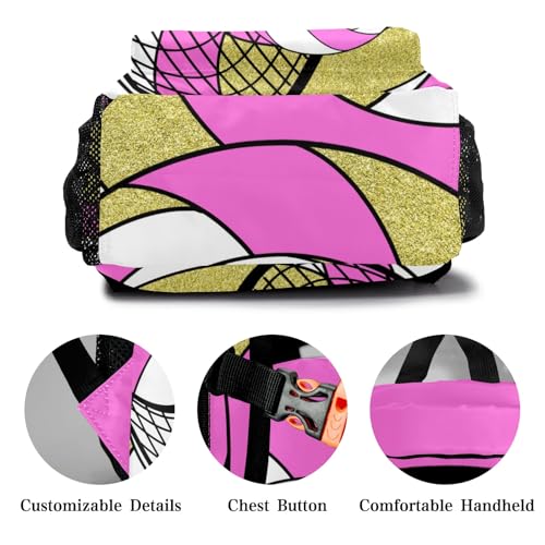 Volleyball Pink Gold Multifuction Waterproof Backpack with Name Custom Shoulders Bookbag for Birthday Holiday Gift - color: Volleyball Pink Gold