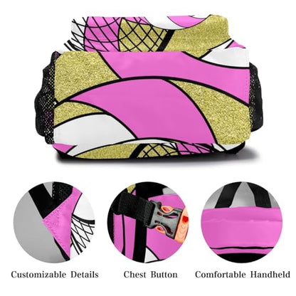 Volleyball Pink Gold Multifuction Waterproof Backpack with Name Custom Shoulders Bookbag for Birthday Holiday Gift - color: Volleyball Pink Gold