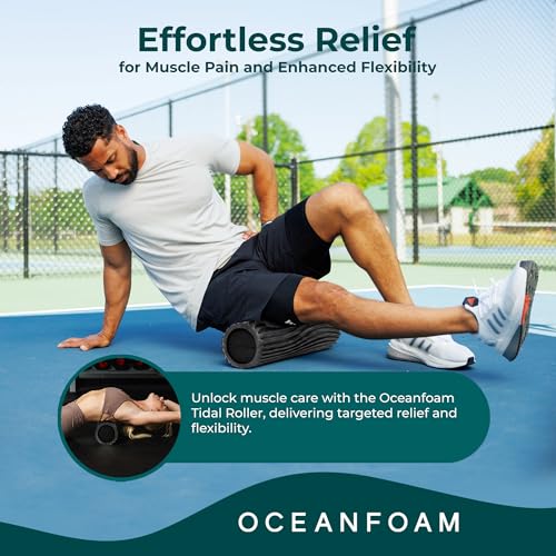 Oceanfoam Tidal Roller - Black & Charcoal Marbled - Muscle Massage Foam Roller for Back Pain & Stretching - Firm and Ergonomic Wide Wave Textured - Yoga, Athletics, & Wellness - Full Size, 20" x 5" - color: Black & Charcoal Marbled