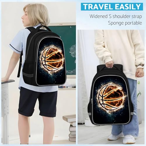 TILYTADLY School Backpack for Boys - Basketball Boys Backpack for Kids Children Teens Elementary Middle School - Students Bag for Ages 6-18,17″Bookbag Multifunctional Large Capacity - color: Basketball-05-backpack Only