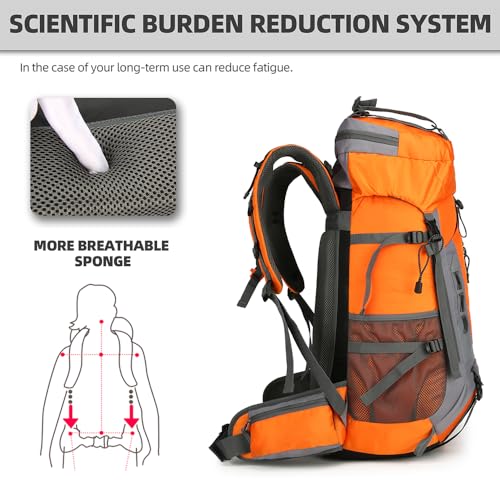 King'sGuard 60L Hiking Backpack for Men and Women Lightweight Camping Hiking Backpack with Rain Cover Large Waterproof Travel Backpack Backpacking Pack (Orange) - color: Orange