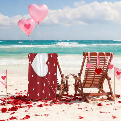 Valentines Day Red Hearts Beach Towel, Romantic Wedding Anniversary Lightweight Bath Towels, Quick Dry Absorbent Microfiber Swim Yoga Pool Beach Accessories, 30x60 Inch/ 77X153cm - color: Red Hearts
