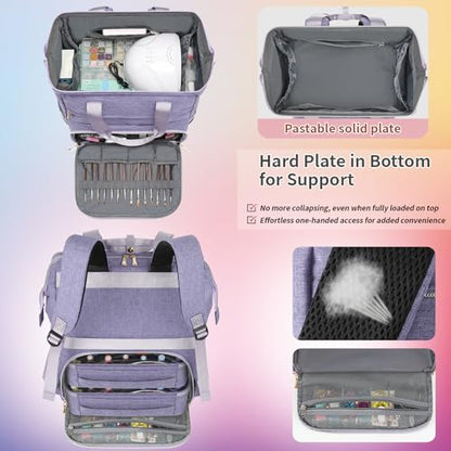 Nail Polish Organizer Case Backpack Holds 70 Bottles (15ml/0.5fl.oz) & Nail Lamp, 2 Layers Detachable Nail Kit Storage Case, Large Travel Nail Supplies Shoulder Bag for Manicure Tools (Purple) - color: Purple
