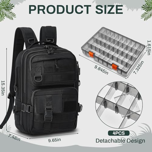 Fishing Tackle Backpack with Rod Holders and 4 Tackle Boxes Large Storage Fishing Bags Water Resistant Tackle Bag for Camping Hiking Travel Gear and Equipment(Black,Shoulder Bag) - color: Black