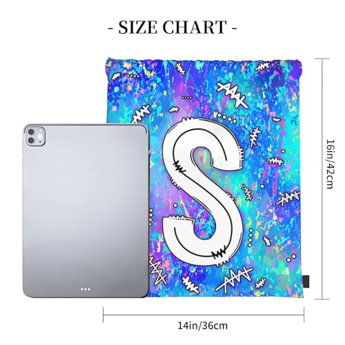 Drawstring Backpack Bag Sport Gym Sackpack Initial Blue Draw String Cinch Bags Bulk String Backpack Storage Bag for Women Men Letters S - color: Letters S