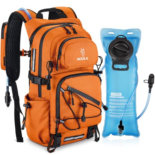NOOLA Hydration Backpack with 3L Water Bladder - 25L Water Backpack for Hiking, Cycling, Running, Biking - Lightweight Hiking Pack Bag with Rain Cover, Phone Holder and Trekking Pole Holders, Orange - color: Orange, size: 25 Liters
