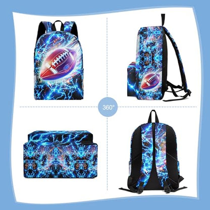 3PCS Backpack for Boys Girls, Kids Back To School Backpack Sets with Lunch Bag Pencil Case, Large Capacity 17 Inch Bookpack 3 in 1 Set for Teens Elementary Middle High School Students (Football) - color: Blue Football