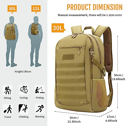 HUNTVP 10L/20L/30L Tactical Backpack Military MOLLE Backpack Rucksack Gear Tactical Assault Pack for Hunting Camping Trekking (30L-Dark Brown) - color: Dark Brown, size: 30L