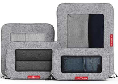 LeanTravel Premium Compression Packing Cubes for Travel - Suitcase Organizer Bags with Double Zipper & Breathable Mesh Panel - Space Saving Carry On Luggage Essentials (4-Pack, Grey) - color: Grey, size: 4 pack