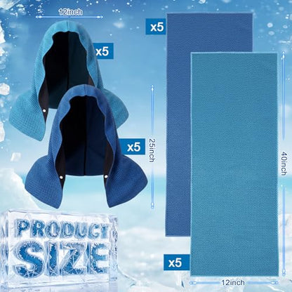 Honoson 20 Pcs12x25 Inch Cooling Hoodie Towel Bulk for Neck and Face 40x12 Inch Quick Dry Sweat Towels Instant Ice Cold Towel for Hot Weather Run Yoga Gym(Light Blue,Dark Blue) - color: Light Blue,dark Blue