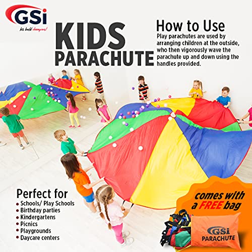 GSi Kids Play Parachute Rainbow Parachute Toy Tent Game for Children Gymnastics Cooperative Play and Outdoor Playground Activities (24 Feet) - size: 24 Feet