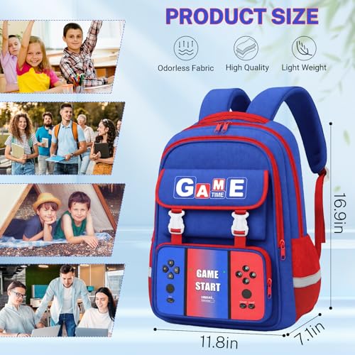 School Backpacks for Boys - Gamer Boys Backpack for Kids Teens, Multifunctional Bookbag for Elementary Middle School Students, 17″ Video Game Travel Bag Ages 6-18 - color: Red-blue-backpack Only