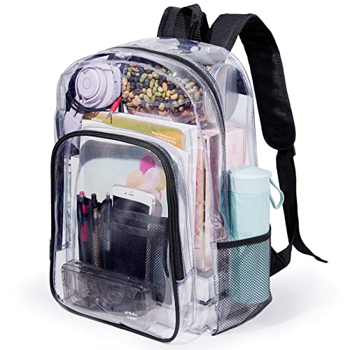 Clear Backpack, Heavy Duty PVC Bookbag for School, Workplace, Black - color: Black