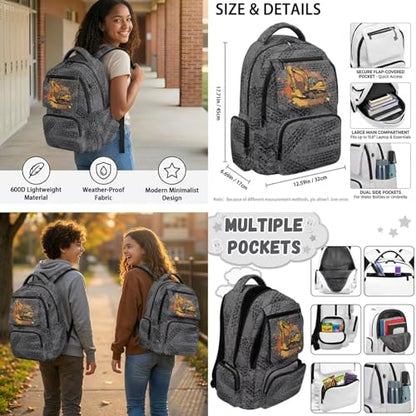 Talayituse Grey Excavator Geometric Print Backpacks Set 17.7 Inch School Bag College Backpack with Insulated Lunch Box and Pencil Case Travel Daypack Large Bookbags for Teens Boys, Set of 6 - color: Grey Excavator Geometric