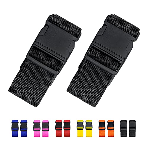2 Pack Suitcase Straps, Bright Color Adjustable Luggage Belts, TSA Approved (Black) - color: Black