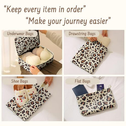 9 Set Packing Cubes for Travel Essentials - Lightweight Carry-On Luggage Organizer Bags with Shoe, Clothes & Laundry Bags for Airplane, Family & Business Travel, Leopard print - color: Leopard print