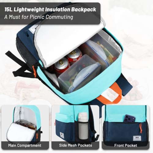 MIER Insulated Backpack Cooler Small Leakproof Lightweight Cute for Women Men to Work, Picnics, Camping, Park Day Trips, 15 L - color: Blue