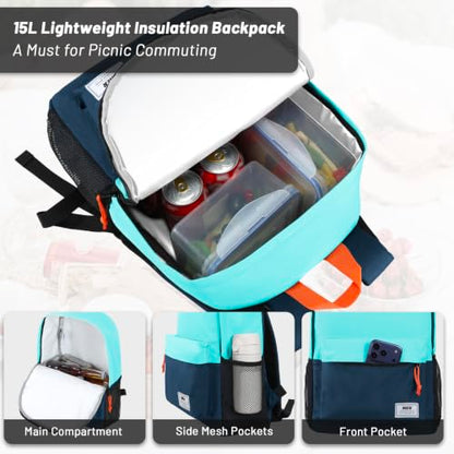 MIER Insulated Backpack Cooler Small Leakproof Lightweight Cute for Women Men to Work, Picnics, Camping, Park Day Trips, 15 L - color: Blue