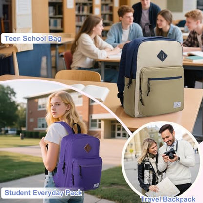 VX VONXURY Backpack for Men Women, Lightweight Kids School Bag, Classic Basic Laptop Bookbag for College Work Travel Hiking - color: Navy Khaki