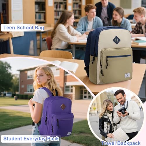 VX VONXURY Backpack for Men Women, Lightweight Kids School Bag, Classic Basic Laptop Bookbag for College Work Travel Hiking - color: Navy Khaki