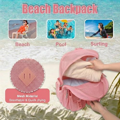 Mesh Backpack for Girls Boys, Heavy Duty Semi-Transparent Mesh Bookbag Womens Mens Mesh Backpacks for School, Sports, Beach, Swimming, Travel - Light Pink - color: Light Pink