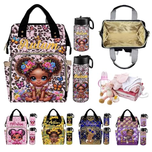 Custom Diaper Bag with Name,Personalized Diaper Bag Backpack &Insulated Water Bottle Mother Gift,Custom Monogram Baby Travel Bag Nursing Diaper Mommy Backpack with Adjustable Shoulder Straps Nappy Bag - color: Design 19