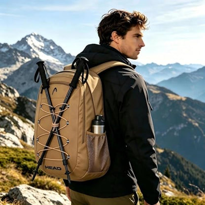 HEAD 30L Waterproof Drone String Travel Backpack for Men, Lightweight Laptop Backpack Fits 15.6 inch Notebook, Casual Daypack Carry On Backpack for College/Gym/Outdoor/Daily Use/Commute, TSA Friendly - color: Khaki
