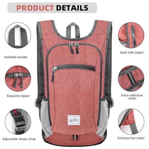 Xgunion Hiking Backpack 10L Small Travel Lightweight Daypack Foldable Hiking Packable Camping Hiking Backpacks for Women Men (Red) - color: Red