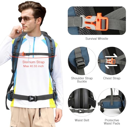 ShowyLive 60L Waterproof Hiking and Camping Backpack for Men - Durable, Lightweight Large Hiking Backpack with Rain Cover, Multi Compartments, and Adjustable Straps, Blue - color: Blue, size: 60L