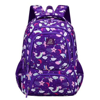 MYGOO Girls School Backpack Doubleday Dream Purple Bookbag for Elementary Middle School Ages 5-12, 17 inch Large Capacity 24L Kids Student Travel Bags - color: Doubleday Dream Purple