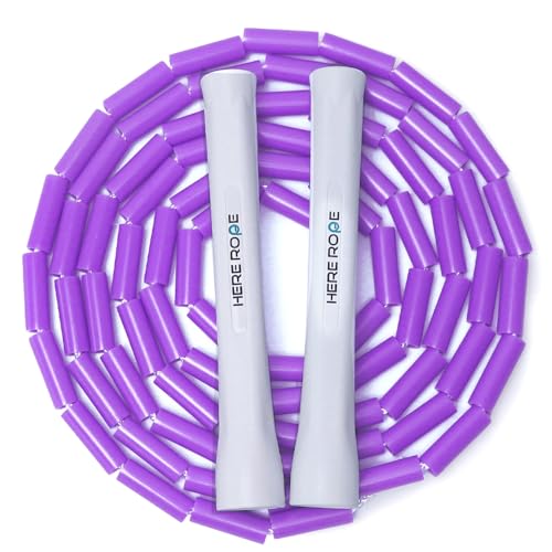 Black Beaded Jump Rope, Unbreakable Handles & Shatterproof Beads for Enhanced Fitness Training, Adjustable Beaded Jump Ropes for Kids, Men & Women - color: Purple