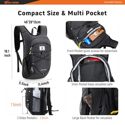 SKYSPER 15L/20L Foldable Hiking Backpack Lightweight Packable Travel Daypack with Chest Strap Small Folding Pack for Walking - color: Black, size: 20l