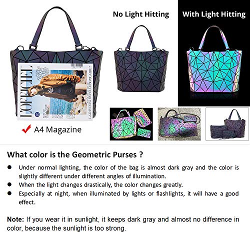 LOVEVOOK Geometric Luminous Purses and Handbags for Women Holographic Reflective Crossbody Bag Wallet - color: Handbag + Wallet