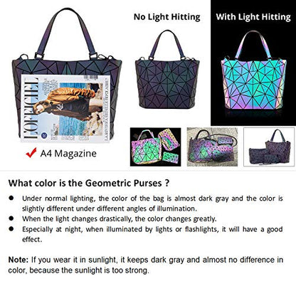 LOVEVOOK Geometric Luminous Purses and Handbags for Women Holographic Reflective Crossbody Bag Wallet - color: Handbag + Wallet