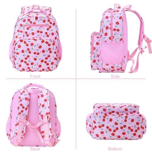 RHCPFOVR Kids Backpack for Girls - Girls Backpack 3-8 Ages Cherry for Kids 15 Inch School Bookbag for Kindergarten Elementary School Bookbag for Girl 1st 2nd Grade - style: Pink Cherry