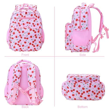 RHCPFOVR Kids Backpack for Girls - Girls Backpack 3-8 Ages Cherry for Kids 15 Inch School Bookbag for Kindergarten Elementary School Bookbag for Girl 1st 2nd Grade - style: Pink Cherry