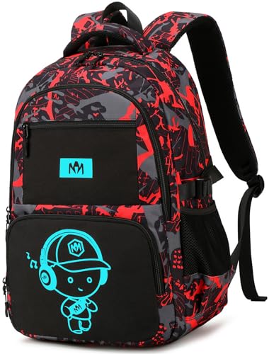 Bluboon Kids Backpack Boys Camo Bookbag Teens Elementary School Bag Daypack Travel Back Pack Middle school (Boy-red doodle) - color: Boy-red Doodle