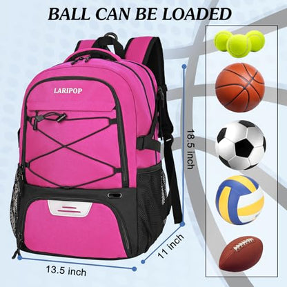 LARIPOP Basketball Backpack Large Basketball Bag with Ball Holder & Shoe Compartment for Adults Men Women - color: Pink