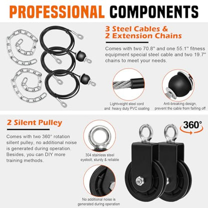 SERTT Weight Cable Pulley System Gym, Upgraded Cable Pulley Attachments for LAT Pull Down, Biceps Curl, Tricep, Arm Workouts - Home Gym Add On Equipment - color: Blue