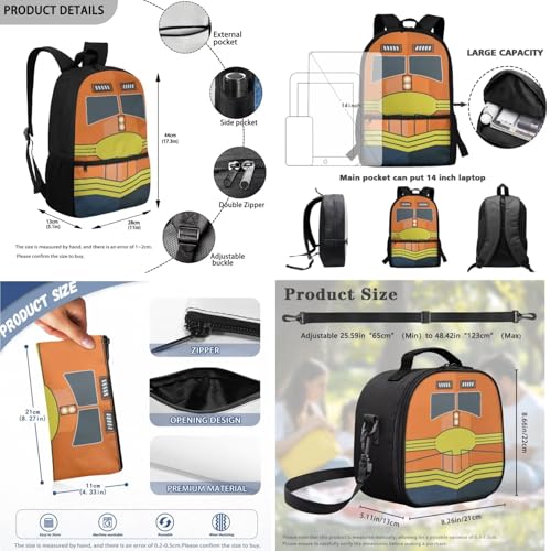 Boys Backpack 3 Pieces Set Cartoon Train Backpacks with Lunch Bag Handbag Pencil Case Set Kids Teen Elementary Middle School Bookbag Daypack - color: Train
